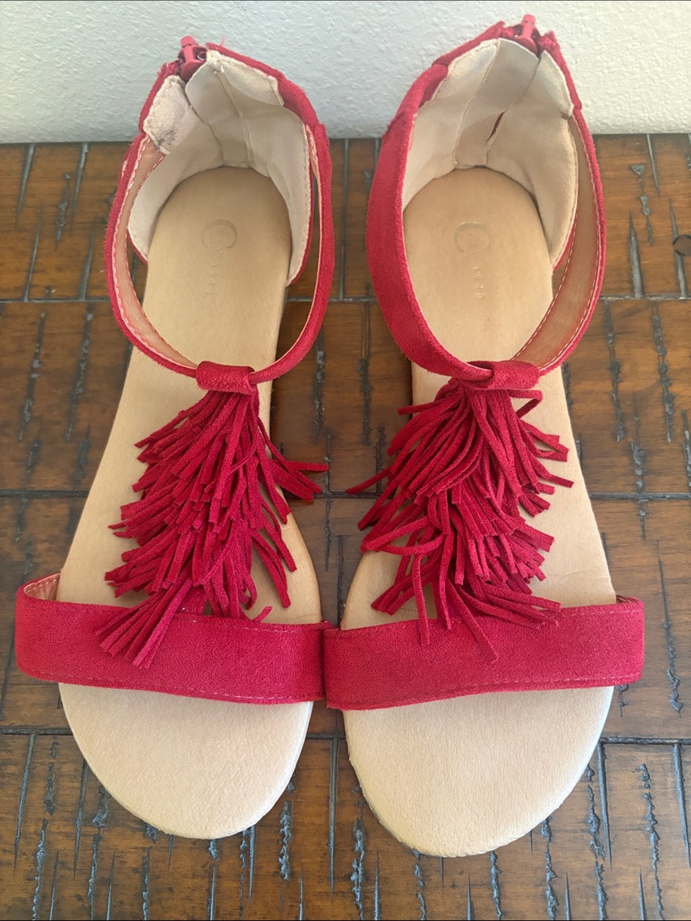 Cato Red Tassel Ankle-Strap Sandals - Picture 2 of 9
